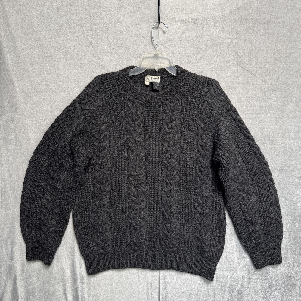 La Bamba Sweater S Gray Cable Knit Alpaca Hand Knit Crewneck Peru Fisherman Aran